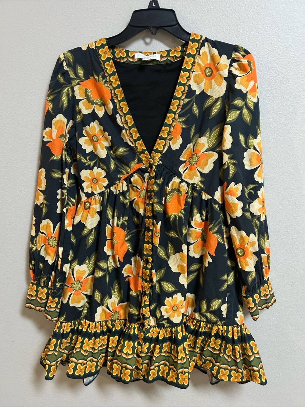 Chelsea & Violet Floral Ruffle Hem Mini Dress XS Retro Mod Boho